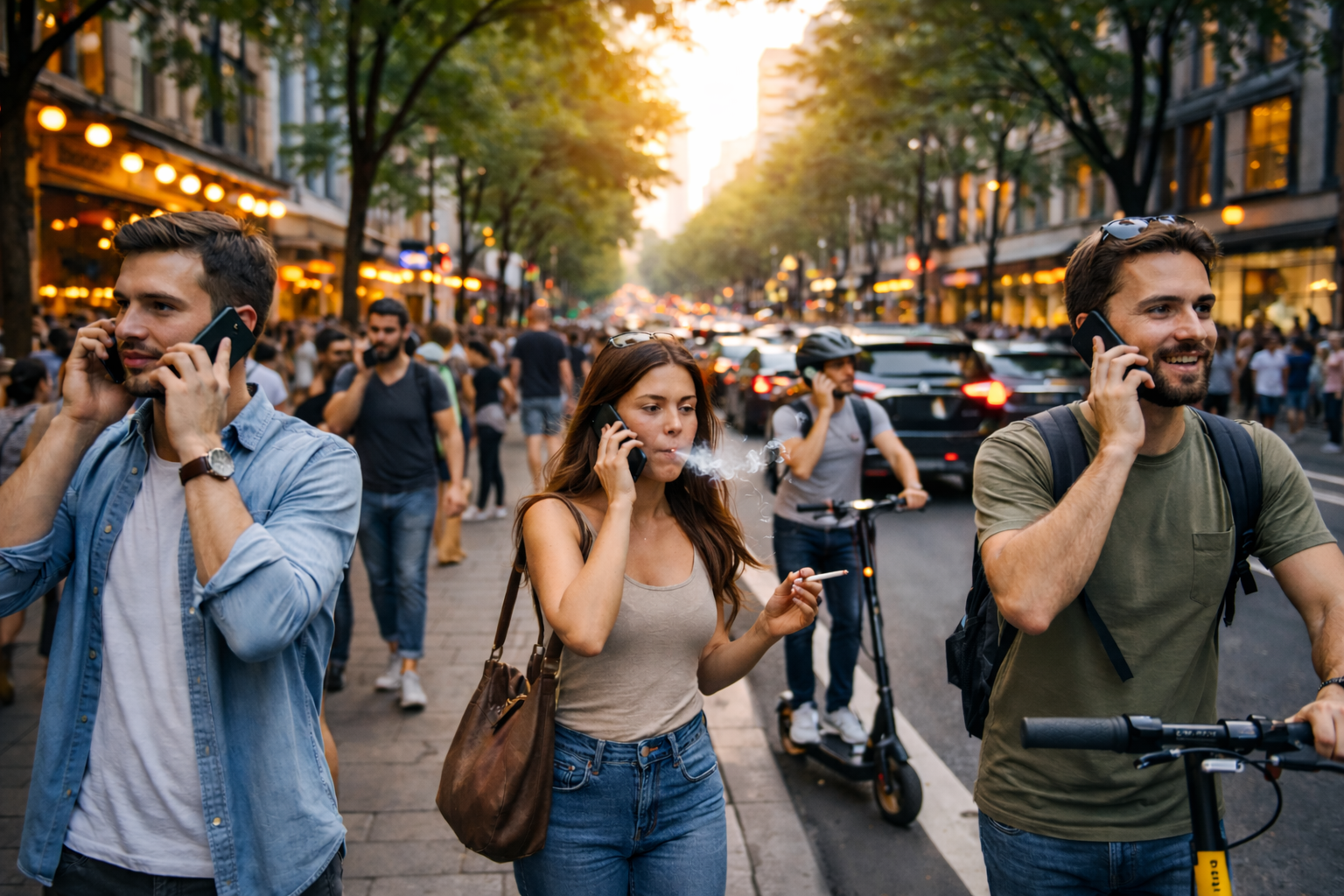 people walking in a busy street